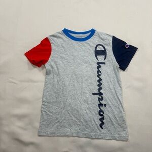Champion Boys' Colorblock Script T-shirt Gray Red Blue sz: S